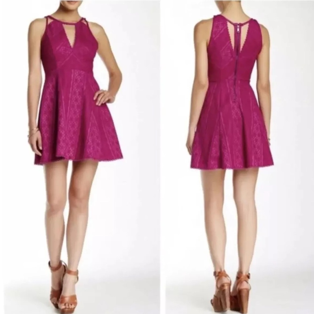 NWOT Free People Magenta Missed Connections Textured Skater Mini Dress Size 6